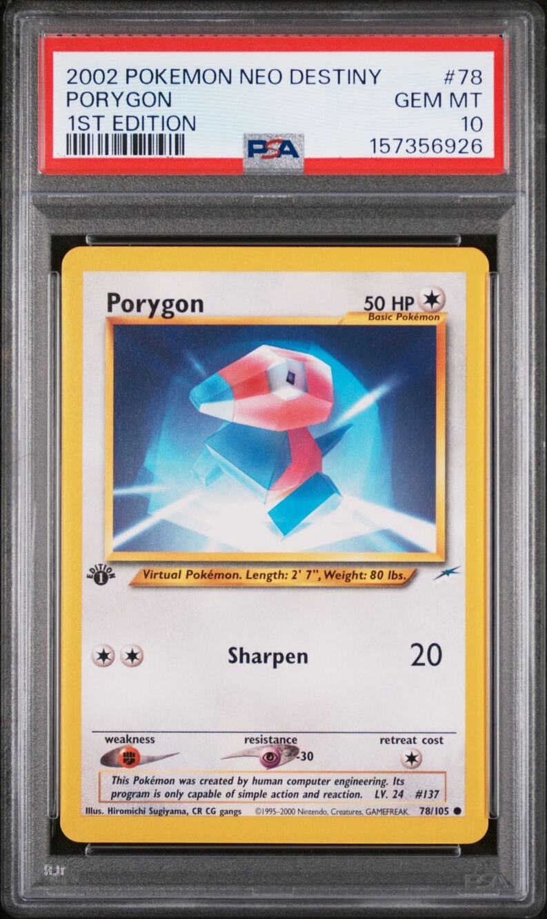 PSA 10 GEM MINT Porygon 1st Edition 78/105 Pokémon 2002 Neo Destiny Graded Card